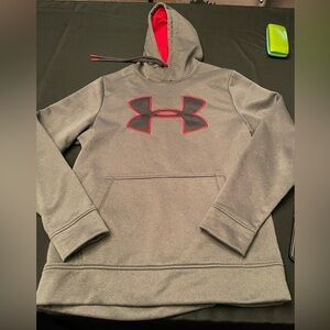 Under Armour Charcoal Hoodie with Crimson Accent, Small P2P 22”